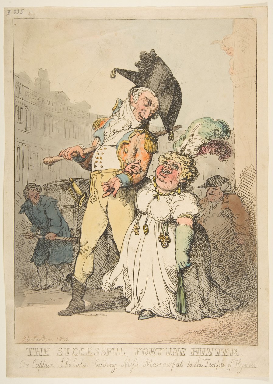 Úspěšný lovec bohatství, aneb Kapitán Shelalee vede slečnu Marrowfatovou do chrámu Hymena od Thomas Rowlandson