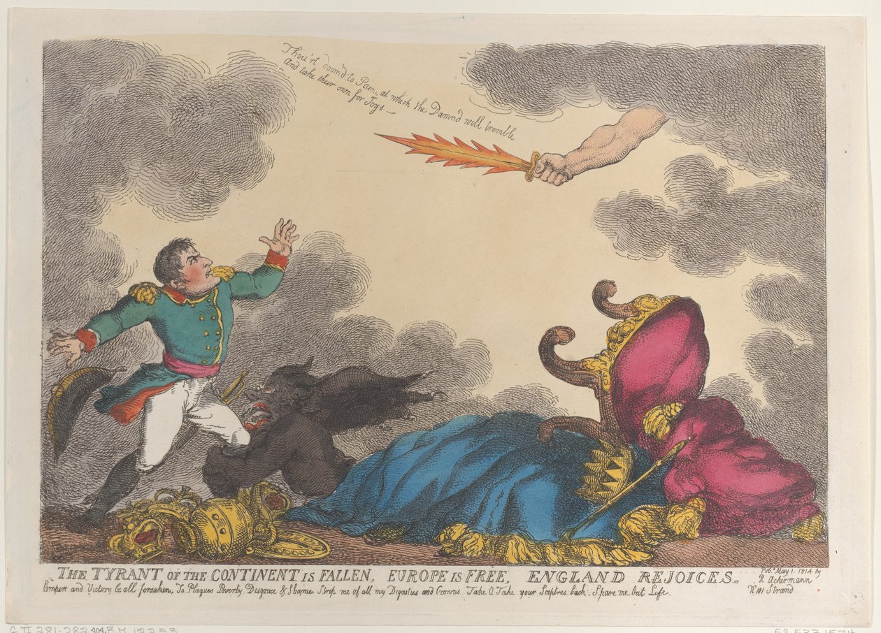Tyran kontinentu padl, Evropa je svobodná, Anglie se raduje, 1. května 1814, 1. května 1814. od Thomas Rowlandson