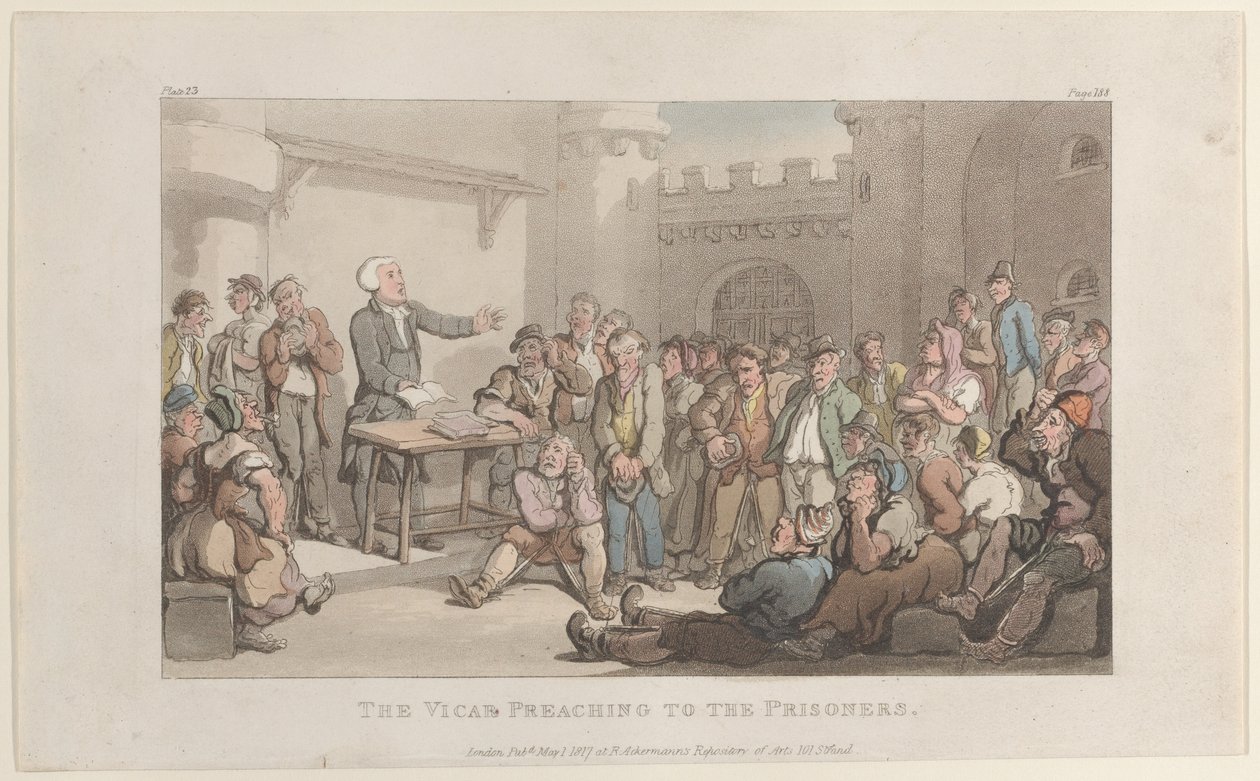 Vikář káže vězňům, od vikáře z Wakefieldu, 1. května 1817, 1. května 1817. od Thomas Rowlandson