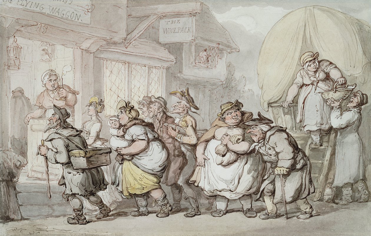 The Woolpack Inn: Příjezd "The Flying Waggon", od Thomas Rowlandson