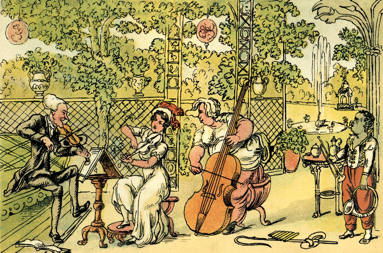 "Zahradní trio" od Thomas Rowlandson