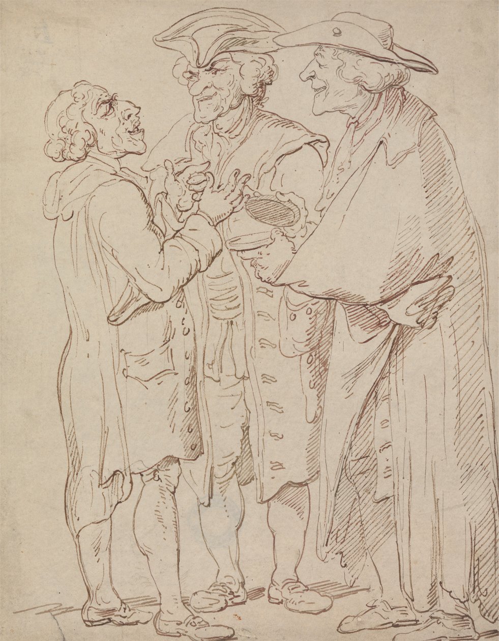 Tři celovečerní postavy mluvících mužů od Thomas Rowlandson