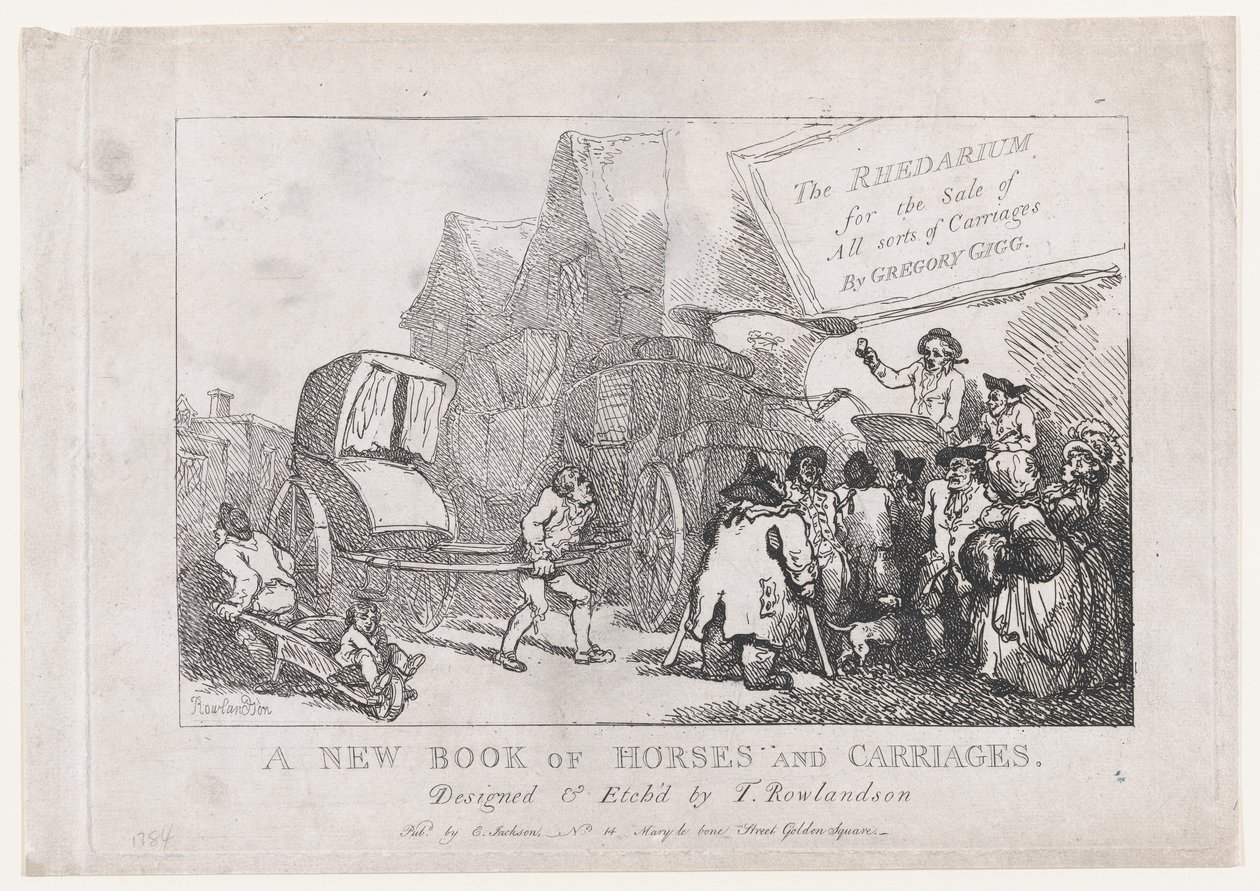 Titulní strana: Nová kniha o koních a kočárech, aneb The Rhedarium na prodej všeho druhu..., 1784. od Thomas Rowlandson