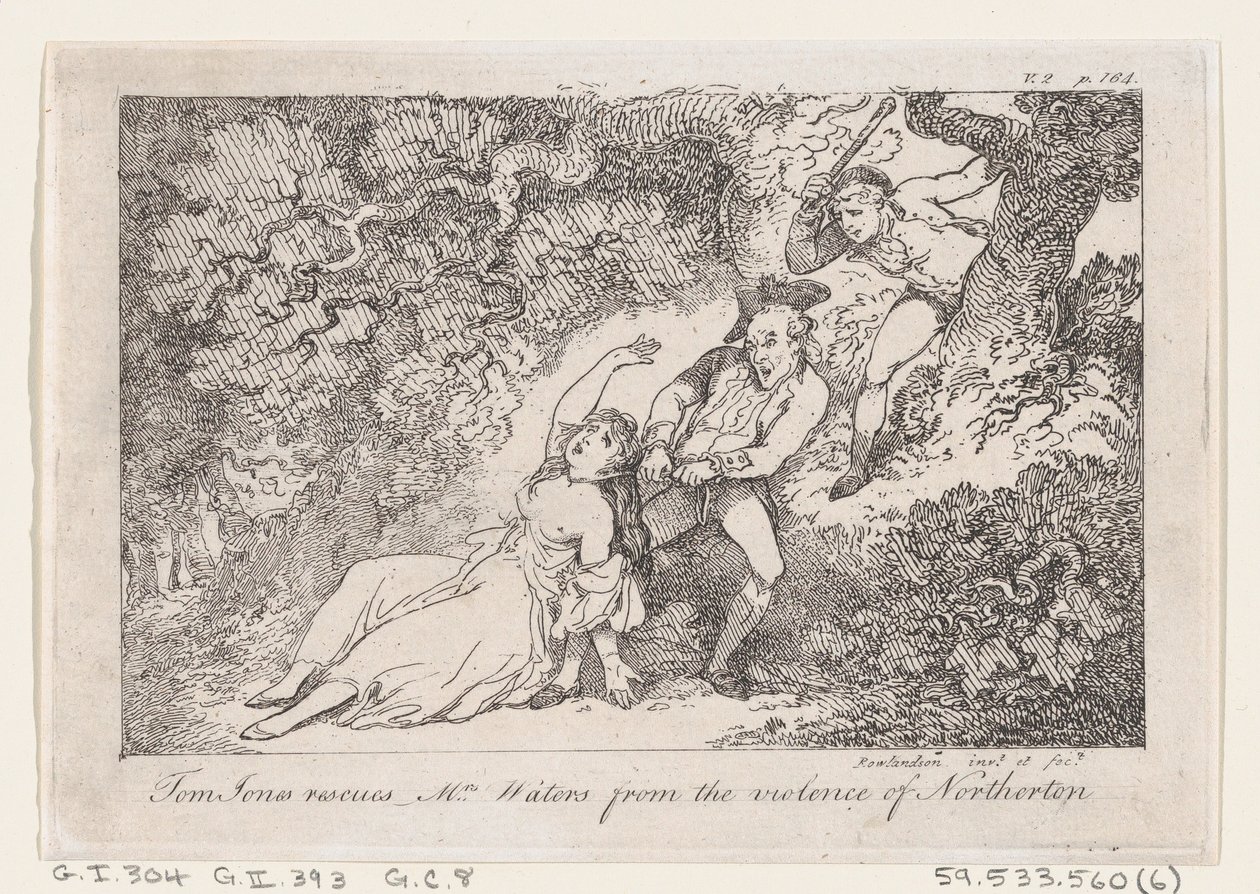 Tom Jones zachraňuje paní Watersovou před násilím v Northertonu, z Historie Toma Jona..., 1792. od Thomas Rowlandson