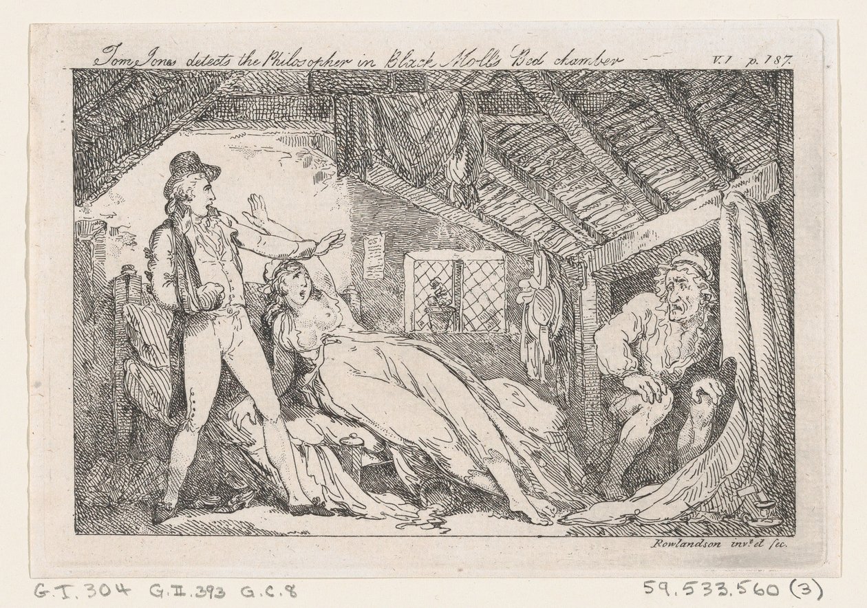 Tom Jones detekuje filozofa v Black Molls Bedchamber, The History of Tom Jones, a ..., 1792. od Thomas Rowlandson