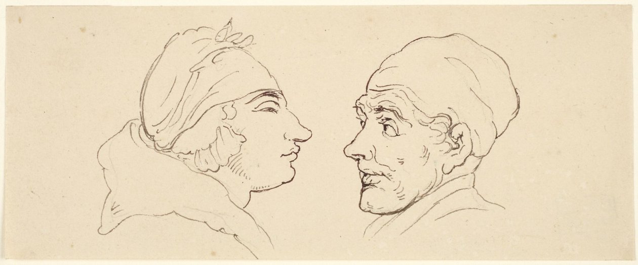 Dvě karikatury: Muž a žena od Thomas Rowlandson