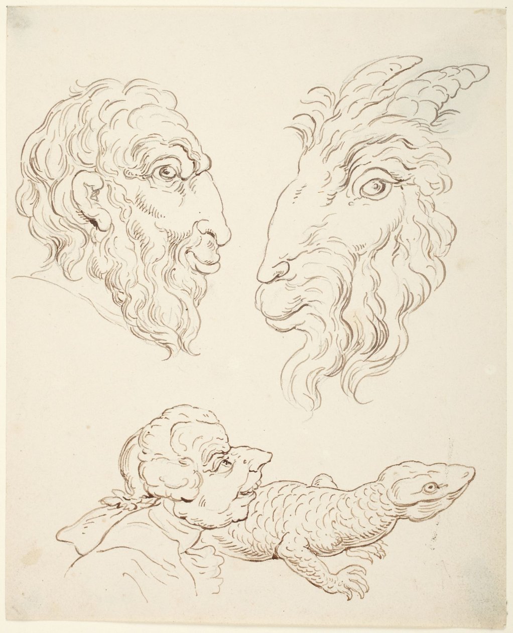 Dvě karikatury: muž a koza, muž a ještěrka od Thomas Rowlandson