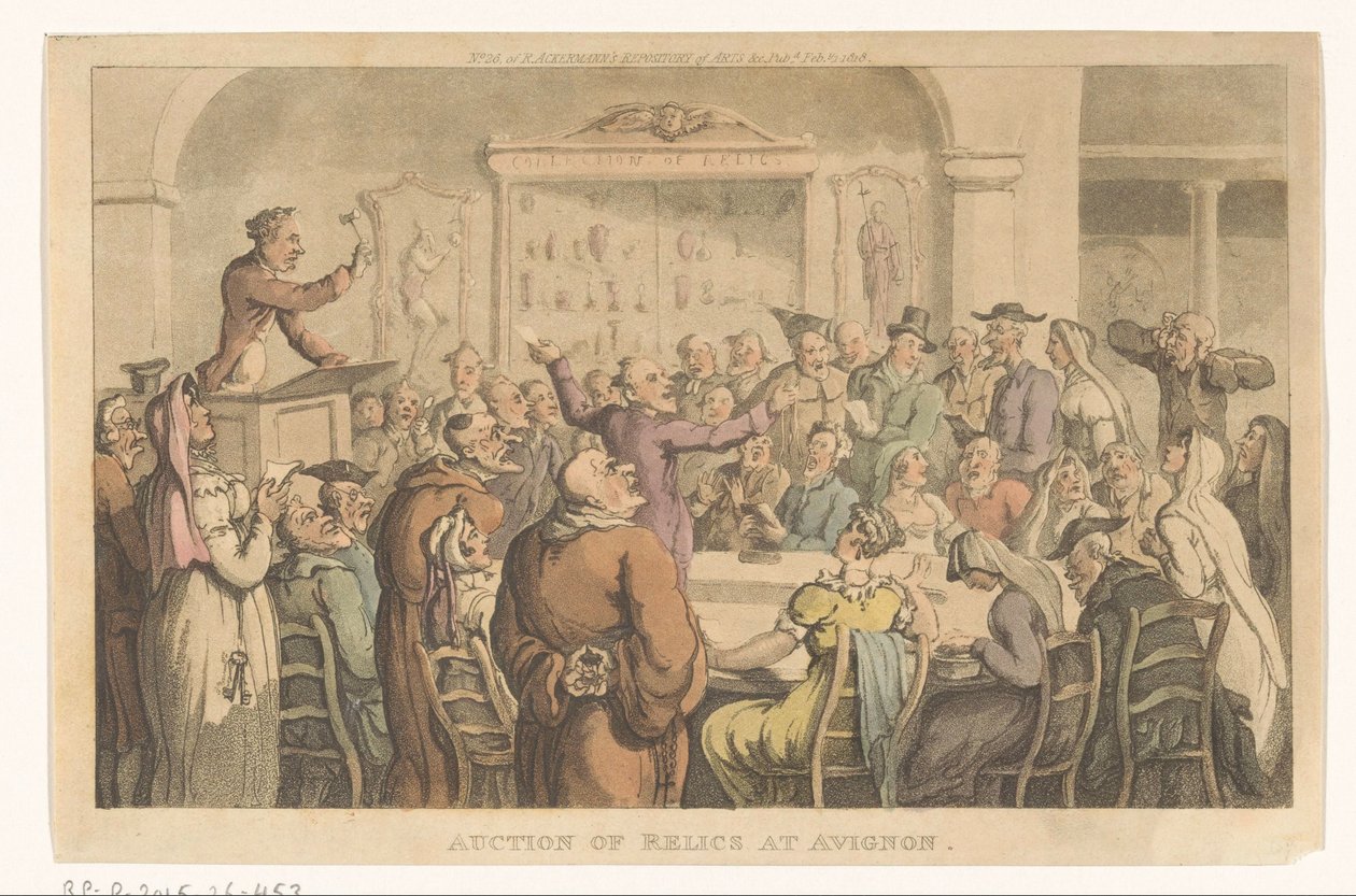 Závoj relieken te Avignon Aukce relikvií v Avignonu (název na předmětu) od Thomas Rowlandson