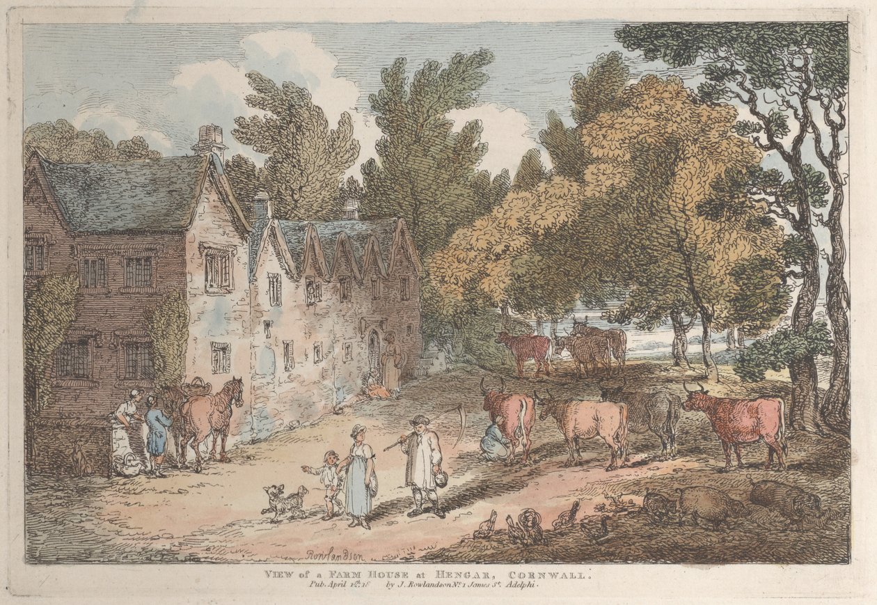 Pohled na farmu v Hengar, Cornwall, z Views v Cornwallu, 12. dubna 1812., 12. dubna 1812. od Thomas Rowlandson