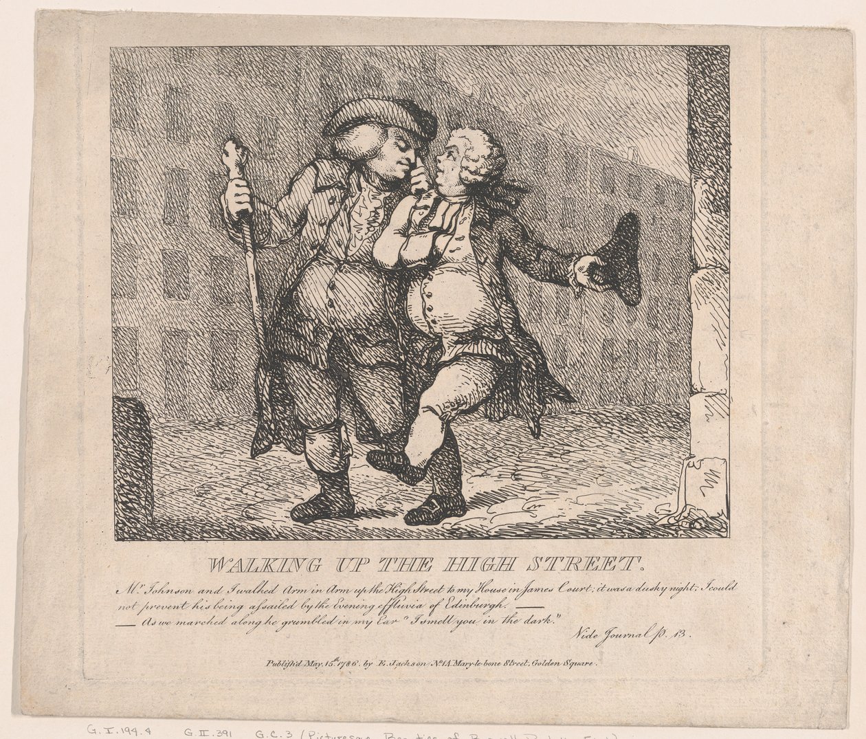 Walking Up the High Street, Edinburgh, malebné krásy Boswell, Part the F..., 15. května 1786. od Thomas Rowlandson