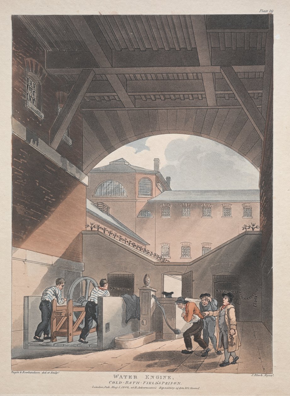 Vodní stroj, Coldbath, Fieldsova věznice od Thomas Rowlandson