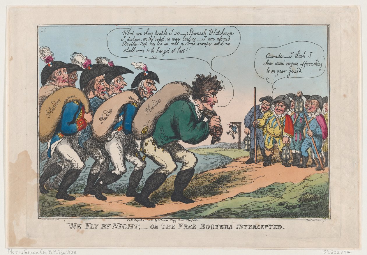 Letíme v noci, nebo zadrženi svobodní botaři, 27. srpna 1808, 27. srpna 1808. od Thomas Rowlandson