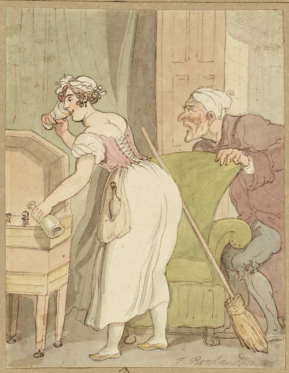 Žena přistižena při krádeži nápoje od Thomas Rowlandson