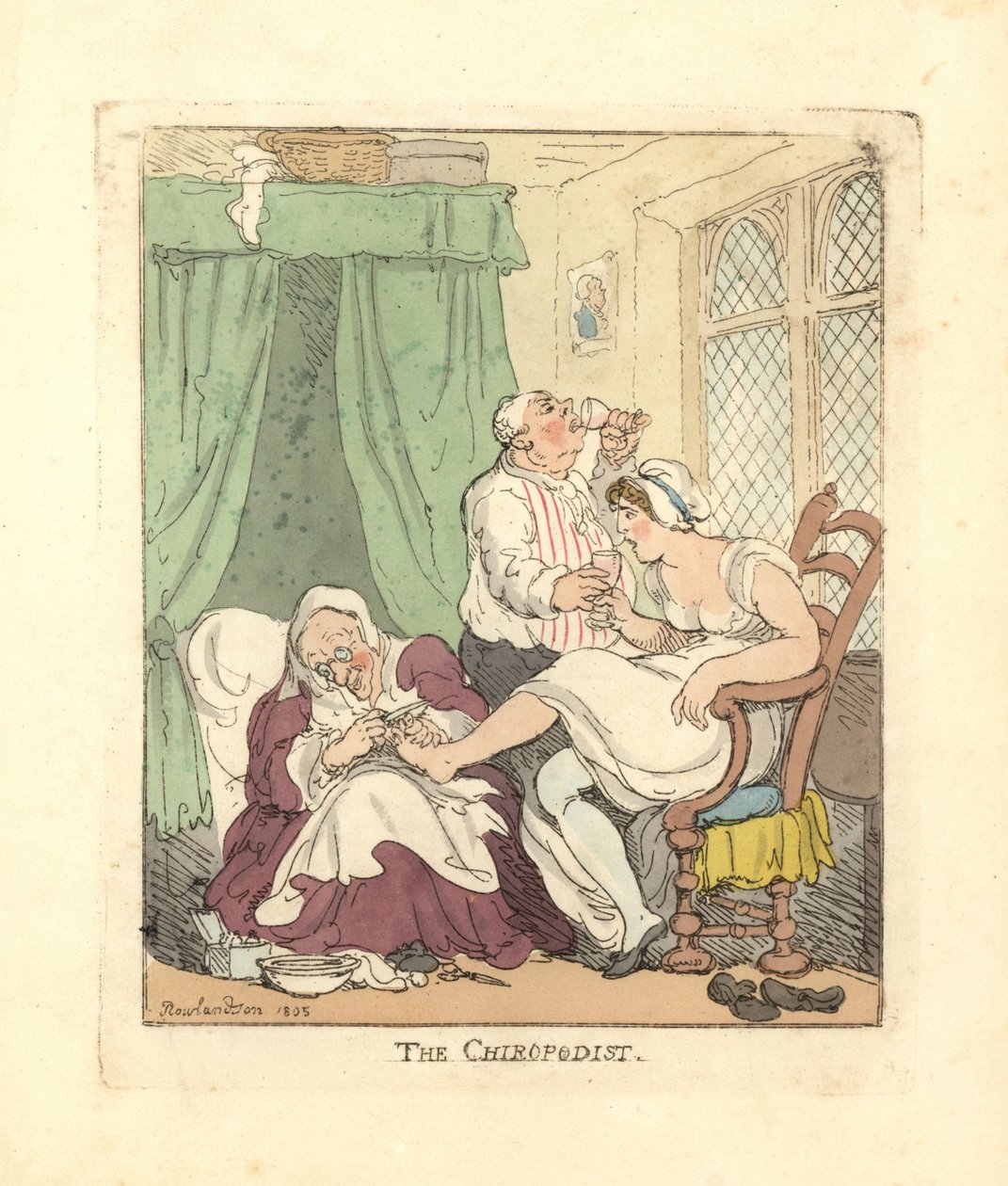 Žena s její nohy bolestivě ošetřoval pedikér. od Thomas Rowlandson