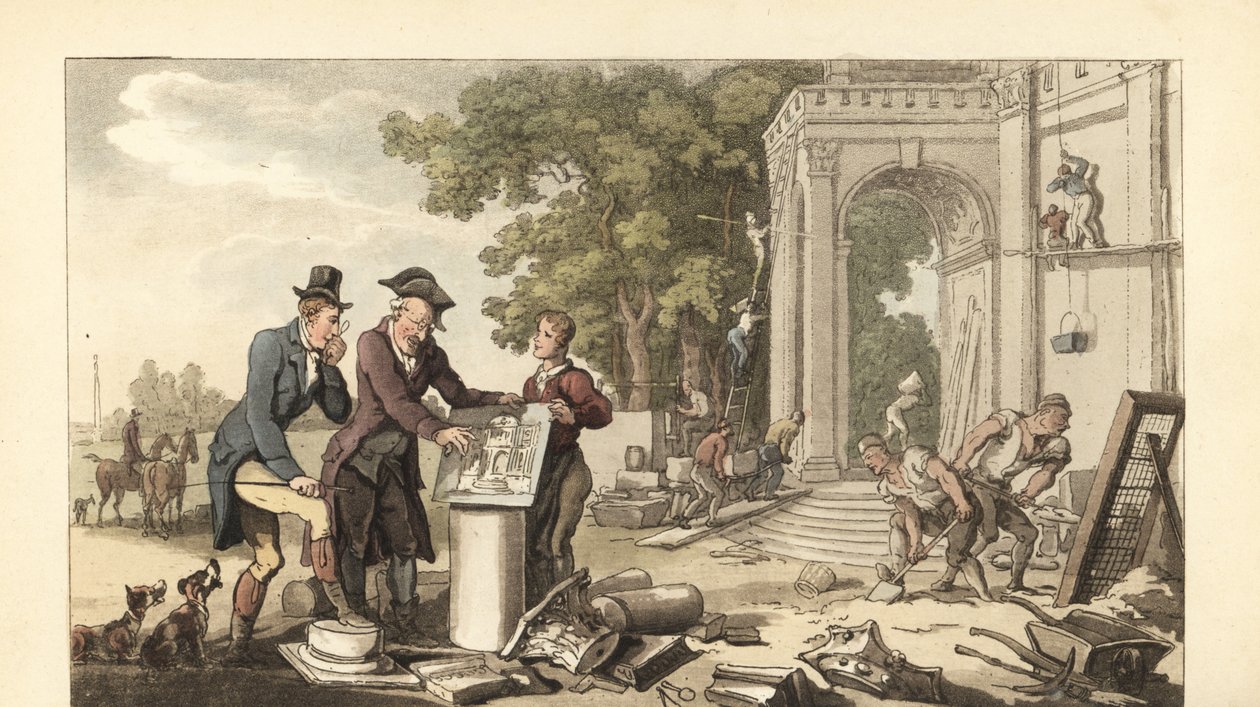 Mladý anglický gentleman staví honosný dům od Thomas Rowlandson