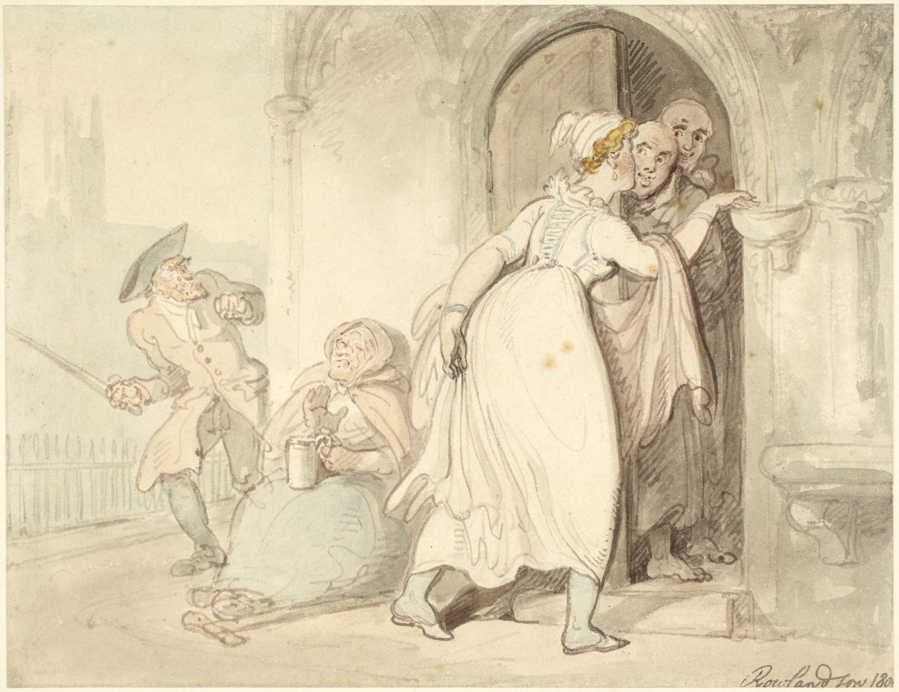 Mladá žena u vchodu do kostela nebo u zpovědnice od Thomas Rowlandson