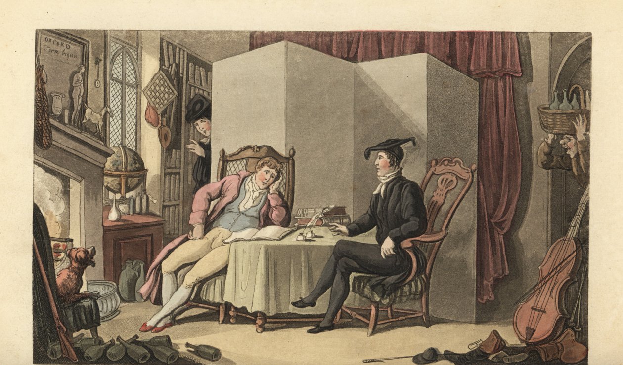 Mladý pán ve svých pokojích na univerzitě od Thomas Rowlandson