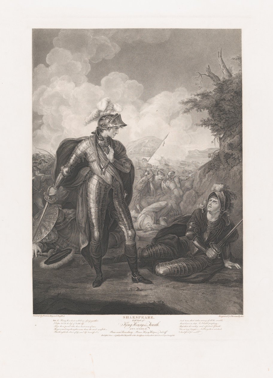 Prince Henry, Hotspur a Falstaff Shakespeare, King Henry..., poprvé publikováno 1796, znovu vydáno 1852. od Thomas Ryder