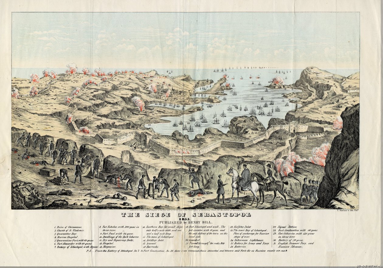Le siege de Sebastopol (1854-1855) - Obležení Sevastopolu - Sinclair, Thomas S. (asi 1805-1881) - 1855 - Litografie, akvarel - 30,5x43,6 - Soukromá sbírka od Thomas S. Sinclair
