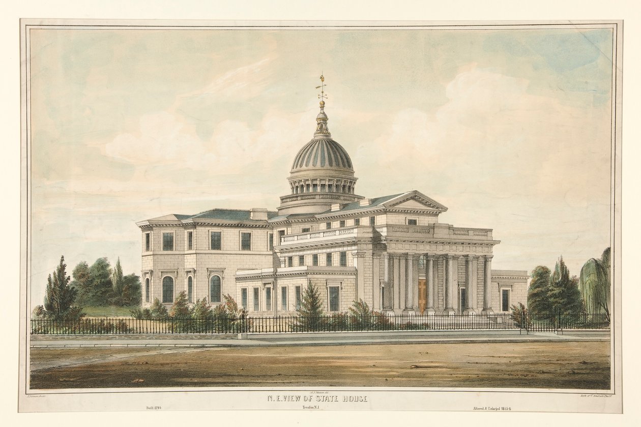 N.E. Pohled na State House postavený v roce 1794 - Trenton, N. J., pozměněno a zvětšeno 1845-6 od Thomas S. Sinclair