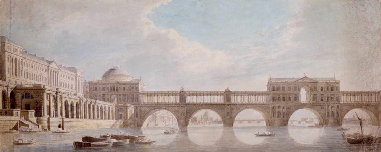 Navrhovaný návrh mostu přes řeku Temži v Somerset House od Thomas Sandby