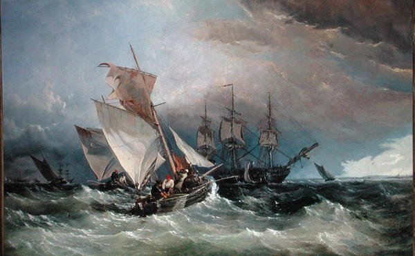 Kráječe krevet off the Nore, Sheerness in the Distance, kolem roku 1854 (olej na plátně) od Thomas Sewell Robins
