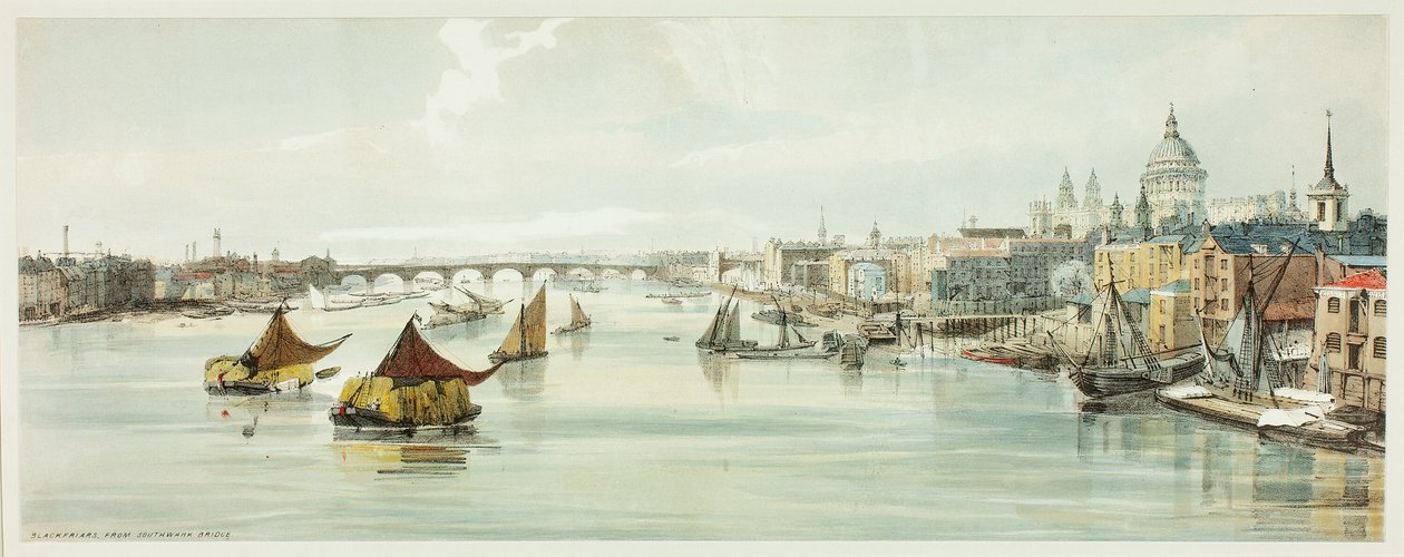 Blackfriars, ze Southwark Bridge, deska šest z Original Views of London as It Is od Thomas Shotter Boys