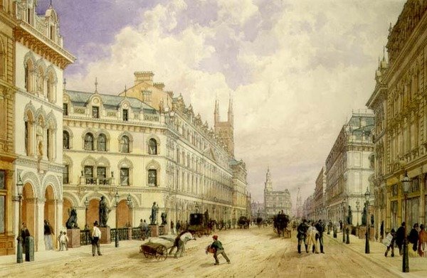 Holborn viadukt při pohledu na východ, City of London od Thomas Shotter Boys