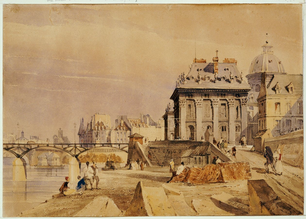 L "Institut a Pont des Arts, Paříž, 1828 od Thomas Shotter Boys