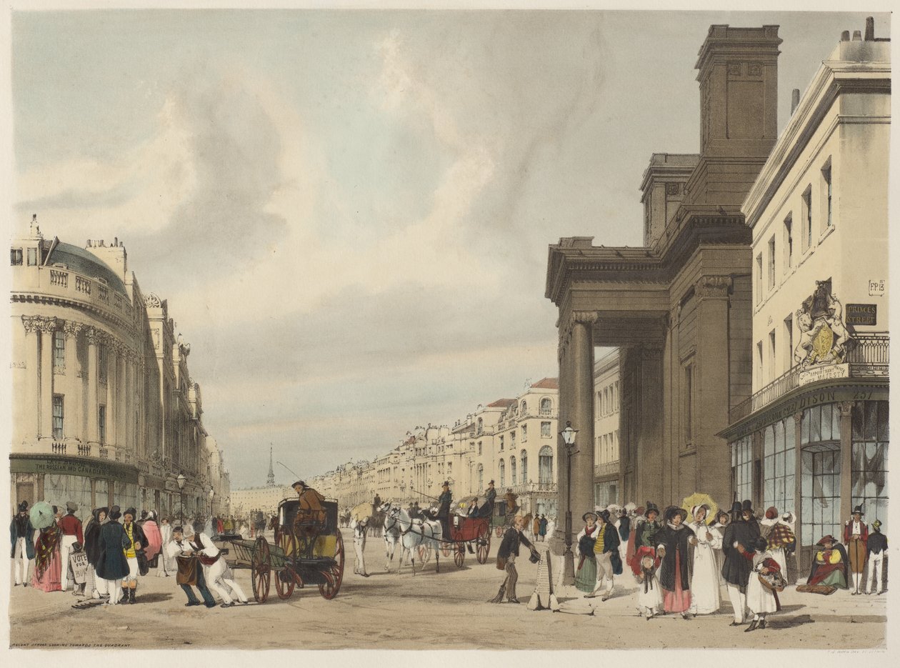 London As It Is: Regent Street, při pohledu do kvadrantu od Thomas Shotter Boys