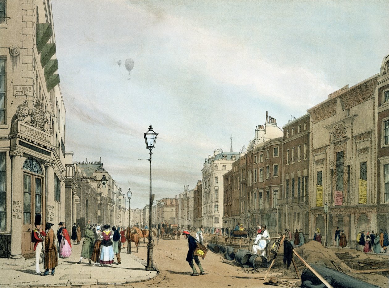 Piccadilly z rohu Old Bond Street, z knihy "London As It Is", kterou vyryl a vydal autor od Thomas Shotter Boys