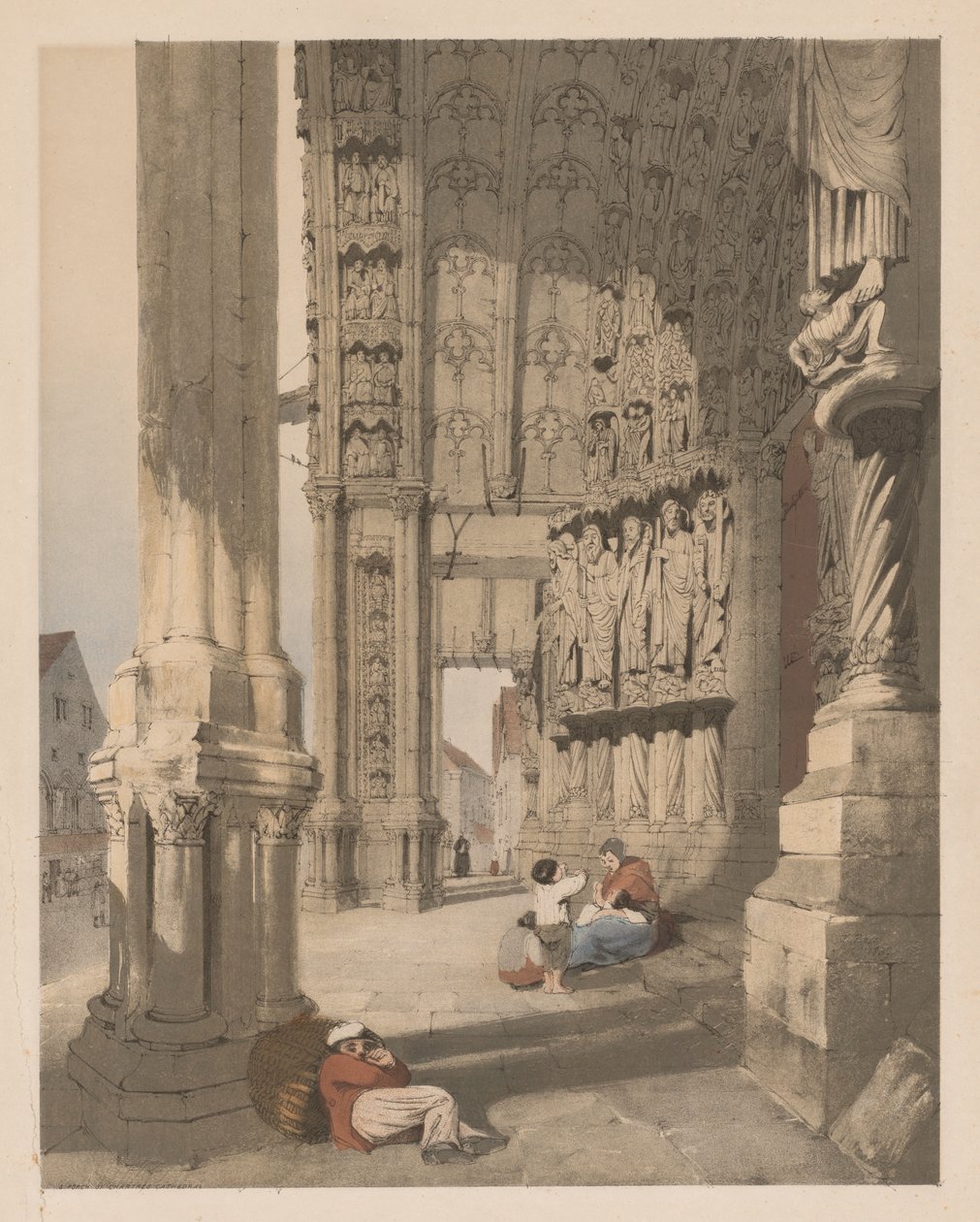 Malebná architektura v Paříži, Gentu, Antverpách, Rouenu atd.: Jižní veranda katedrály v Chartres, od Thomas Shotter Boys