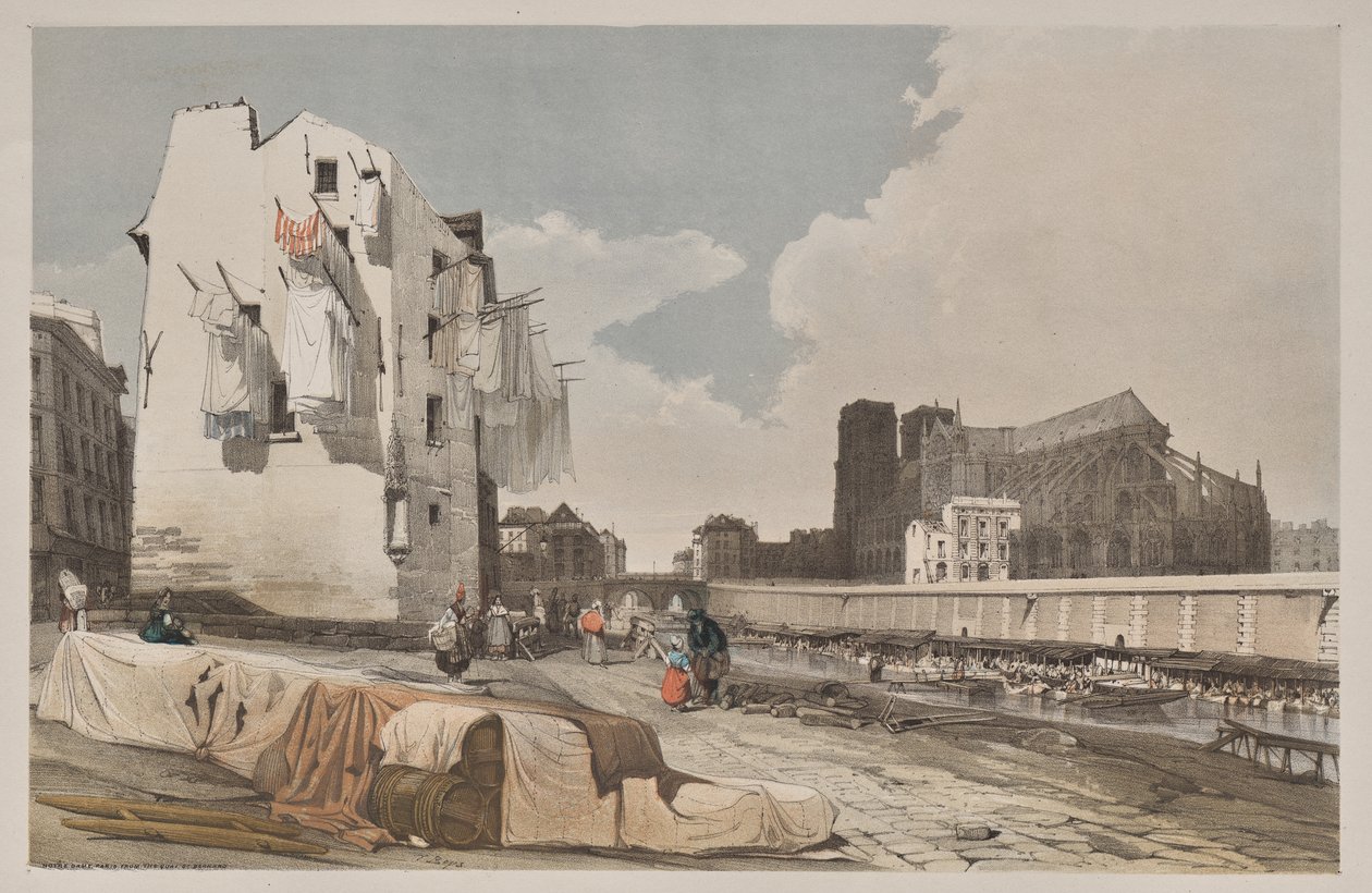 Malebná architektura v Paříži, Gent, Antverpy, Rouen: Nôtre Dame, Paříž, z Quai St. Bernard od Thomas Shotter Boys