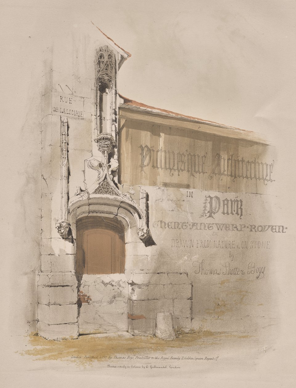 Malebná architektura v Paříži, Gent, Antverpy, Rouen: Rue de La Licorne od Thomas Shotter Boys