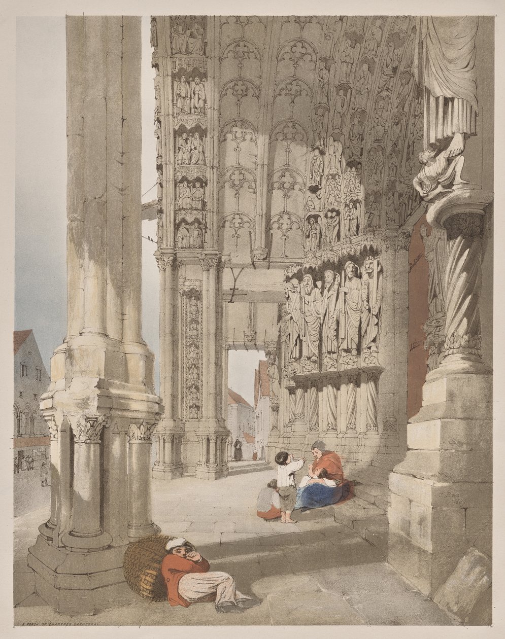 Malebná architektura v Paříži, Gent, Antverpy, Rouen: South Portch of Chartres Cathedral, Chartres, Francie od Thomas Shotter Boys