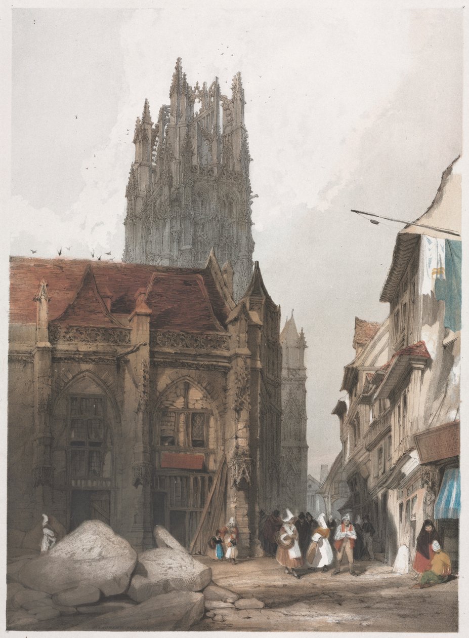 Malebná architektura v Paříži, Gent, Antverpy, Rouen: St. Laurent, Rouen, Francie, 1839. od Thomas Shotter Boys