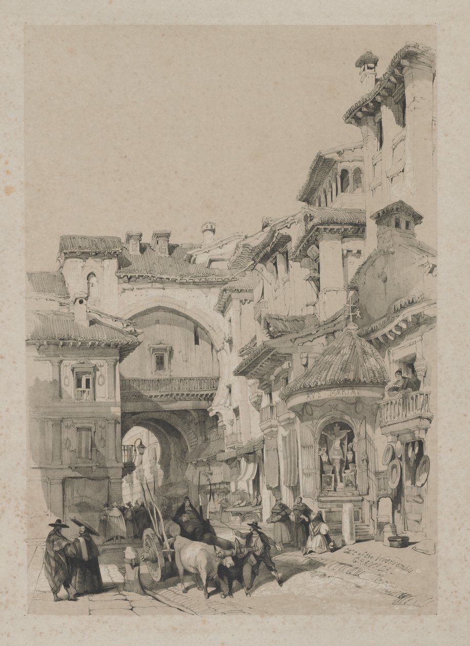 Malebné skici ve Španělsku: Brána Vivarrambla, Granada, 1837. od Thomas Shotter Boys