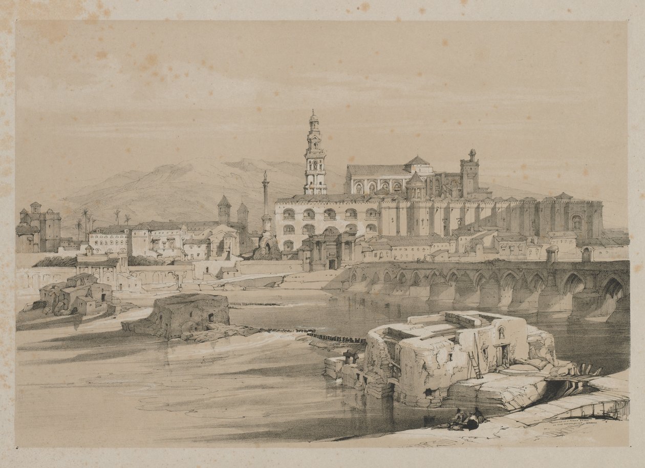 Malebné skici ve Španělsku: Pozůstatky římského mostu na Guadalquiver, Cordova, 1837. od Thomas Shotter Boys