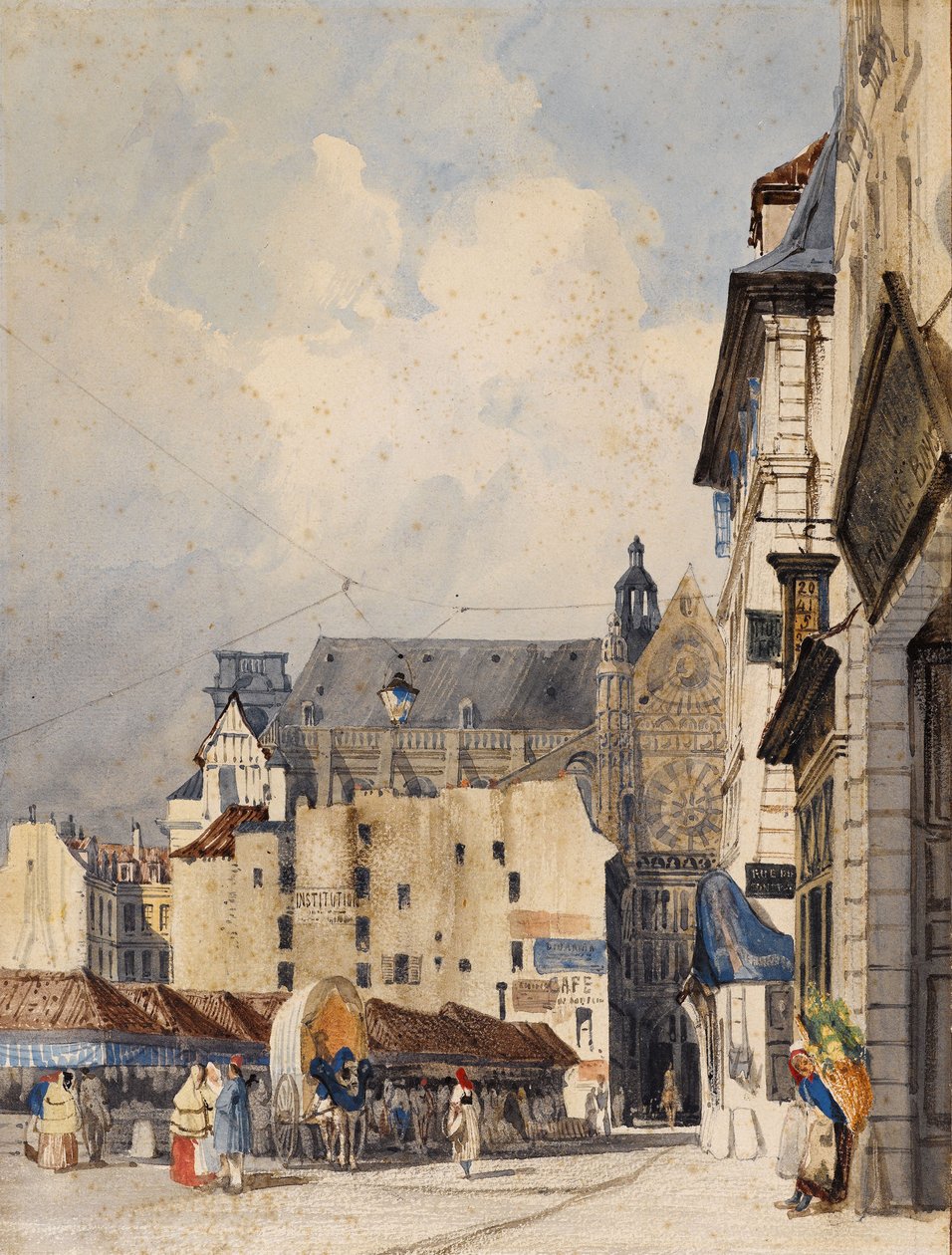 Ulice Prouvaires a kostel Saint-Eustache (akvarel) od Thomas Shotter Boys