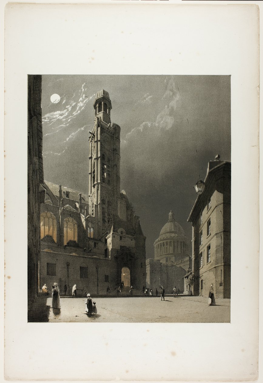 St Etienne du Mont a Pantheon, Paříž, deska 20 z knihy Malebná architektura v Paříži, Gentu, Antverpách, Rouenu atd. od Thomas Shotter Boys