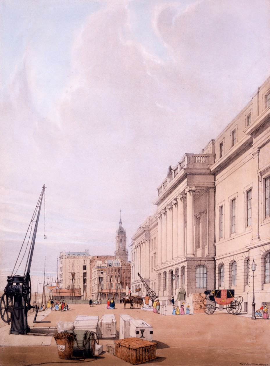 Custom House, z „Londýna, jak je čerpaný z přírody“ 1842 od Thomas Shotter Boys
