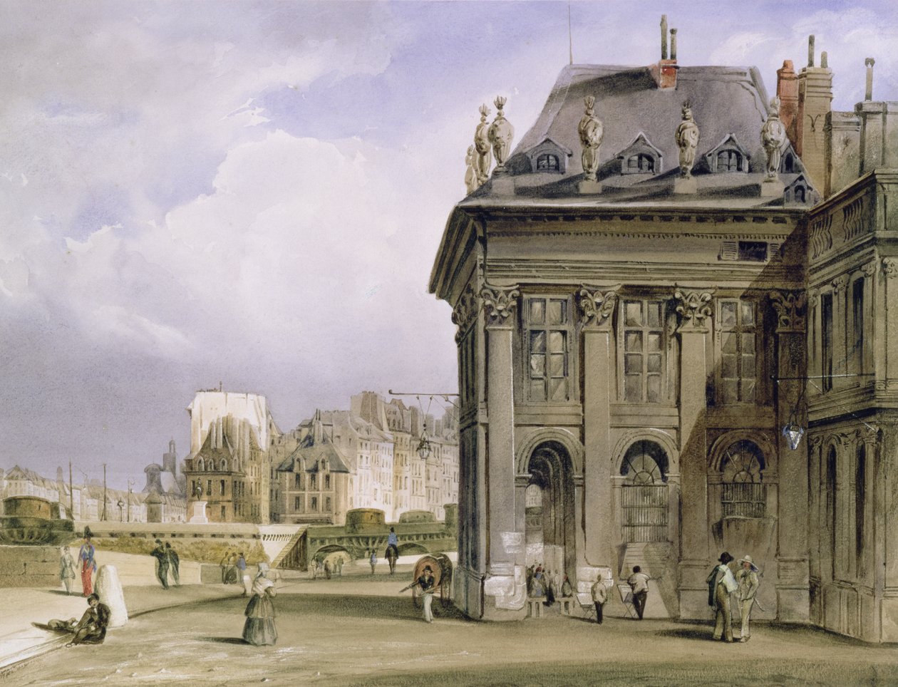 Ile de la Cite z Institutu, Paříž, cca 1830-39 (akvarel) od Thomas Shotter Boys
