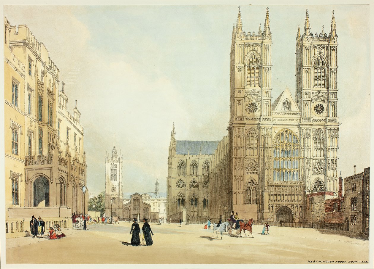 Westminster Abbey, Hospital and Company, deska sedm z Original Views of London as It Is od Thomas Shotter Boys