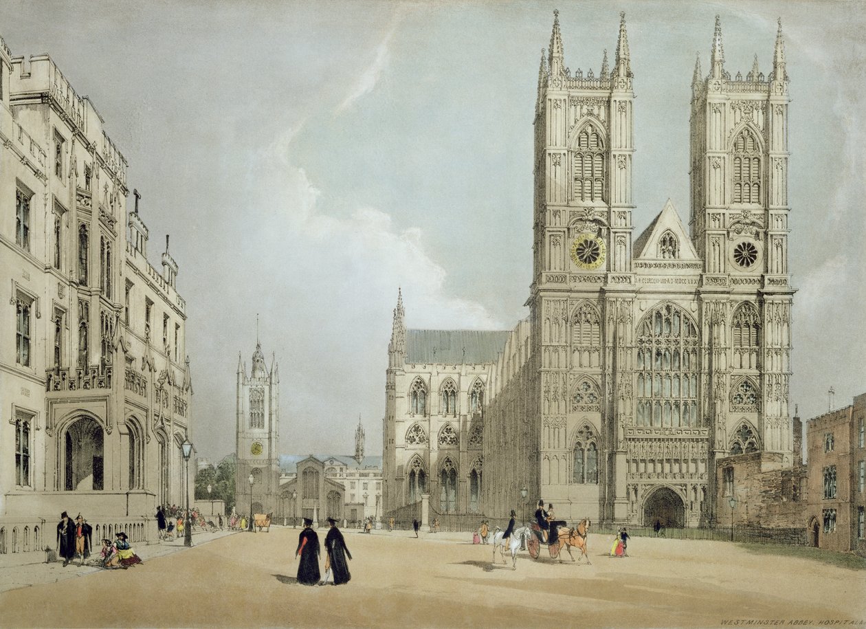 Westminsterské opatství a nemocnice, z „London As It Is“, vyryté a vydané umělcem, 1842 (viz 8674) od Thomas Shotter Boys