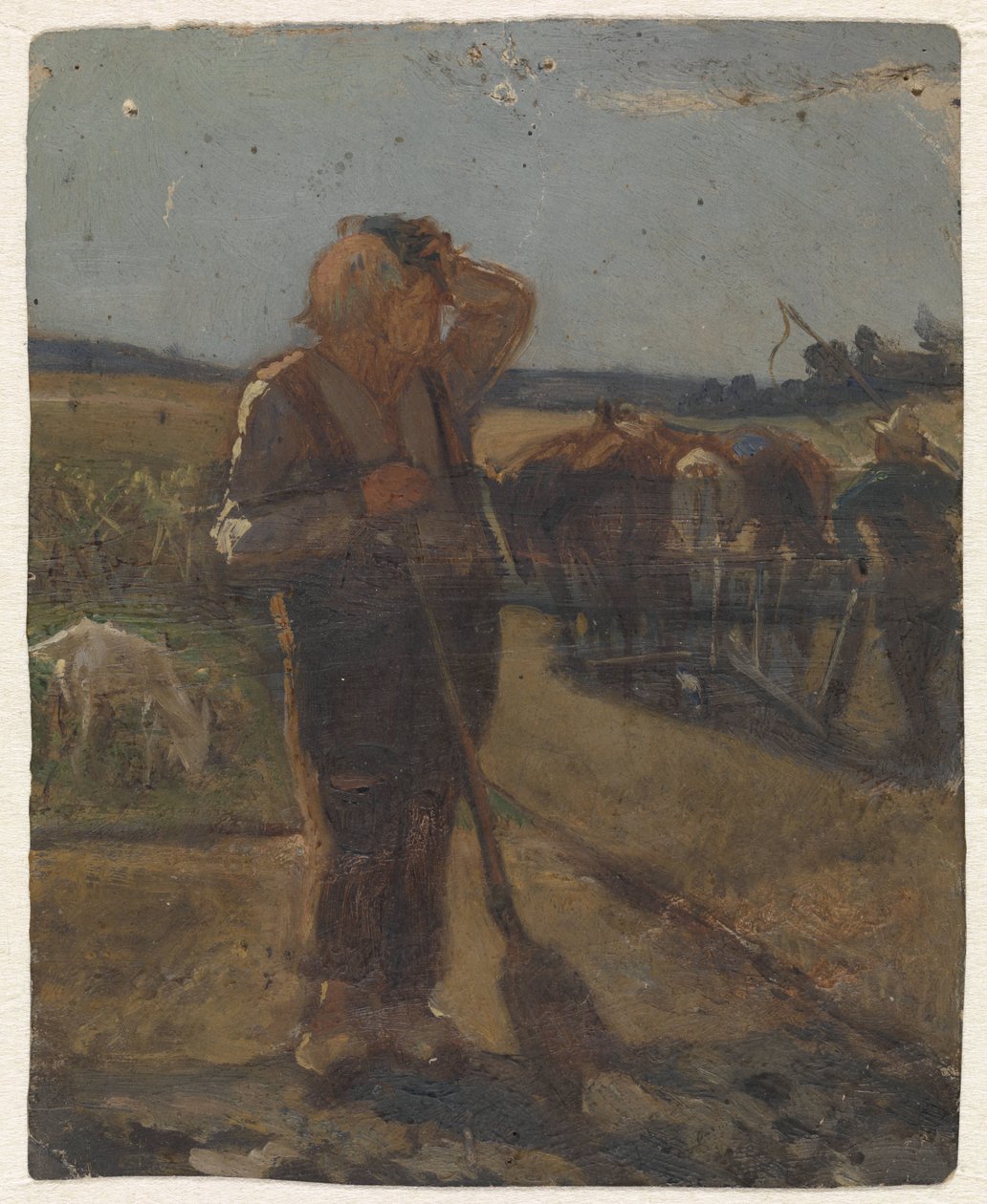 Farmář stojící s lopatou na zemi od Thomas Simon Cool