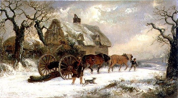 Carting Timber - Winter (olej na panelu) od Thomas Smythe