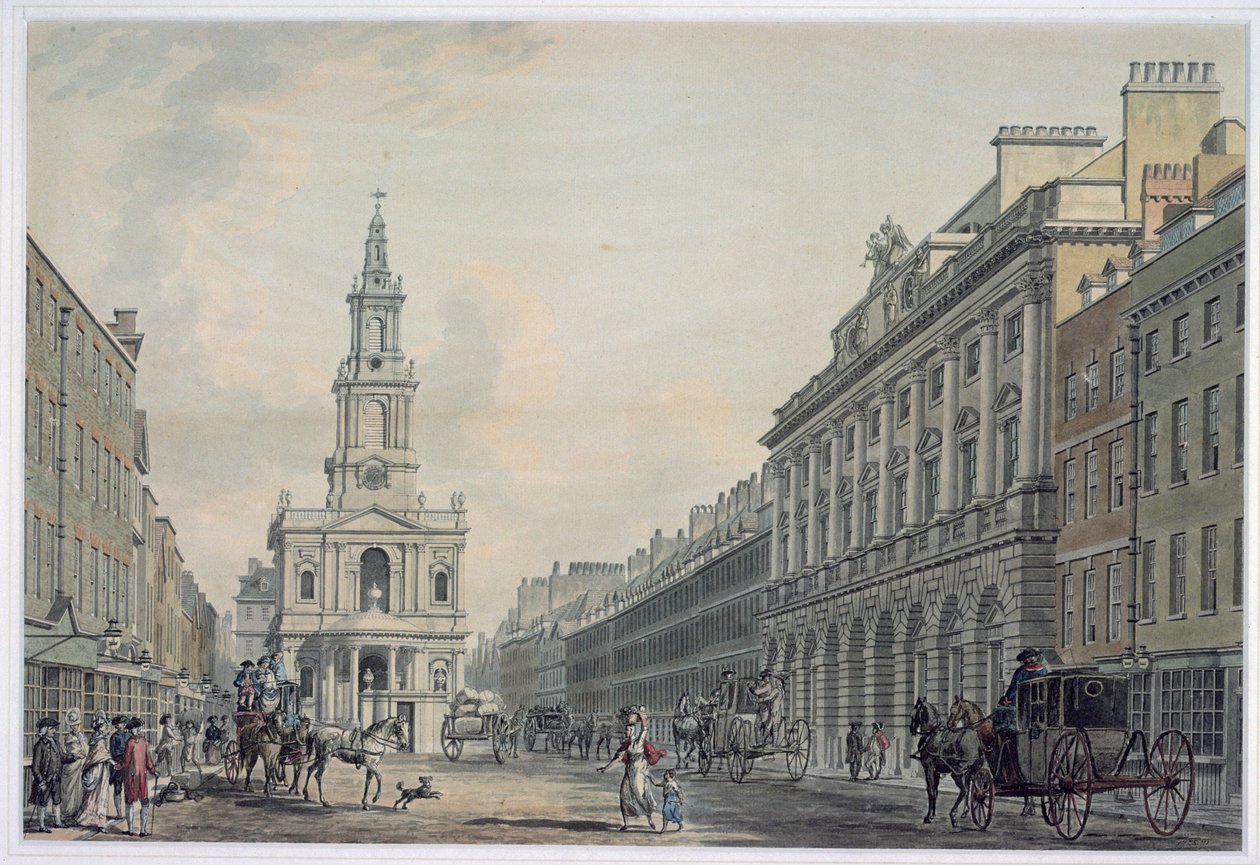 Strand s Somerset House a St. Mary le Strand, 1781 (akvatinta) od Thomas Snr. Malton