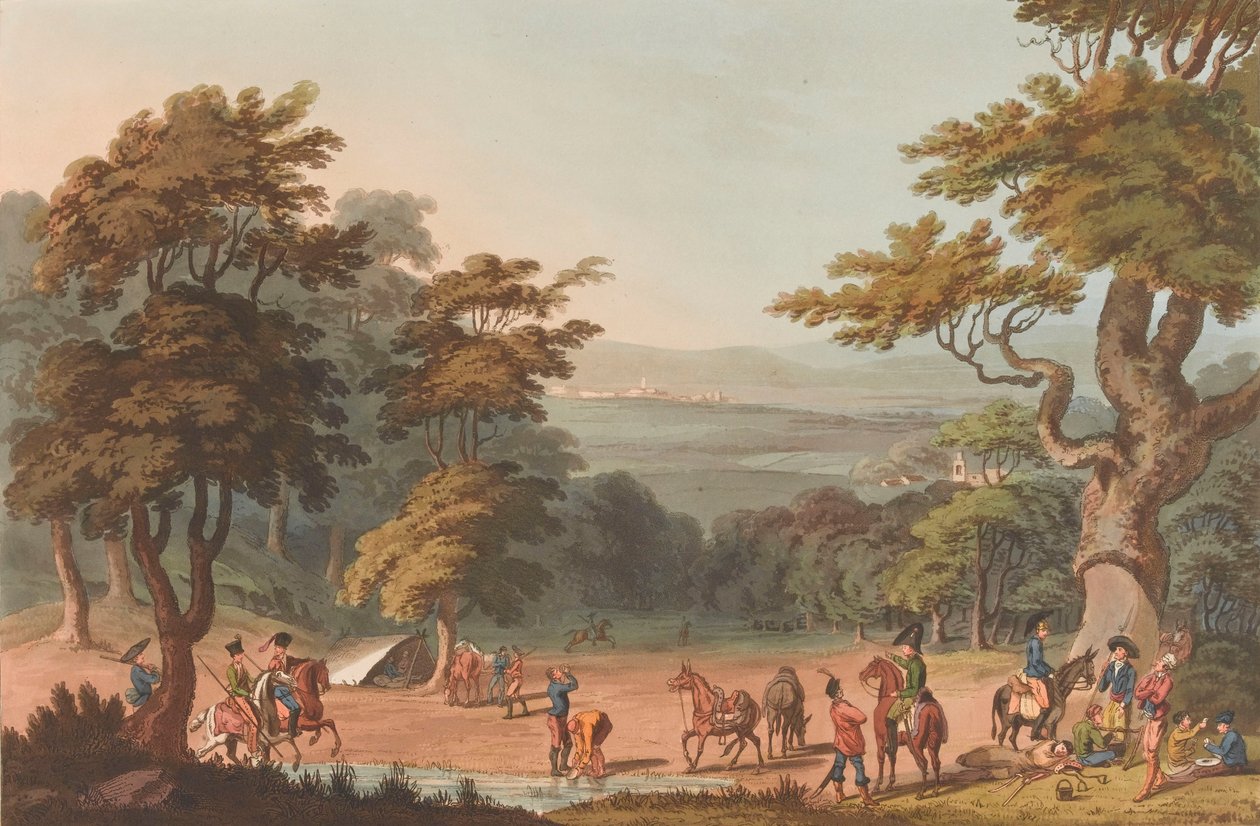 Vzdálený pohled na Ciudad Roddrigo, kolem 1810-11 (akvatinta, barevný) od Thomas Staunton (after) St. Clair