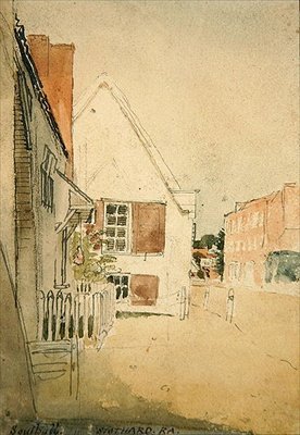Ulice v Southall (pero, inkoust a akvarel na papíře) od Thomas Stothard