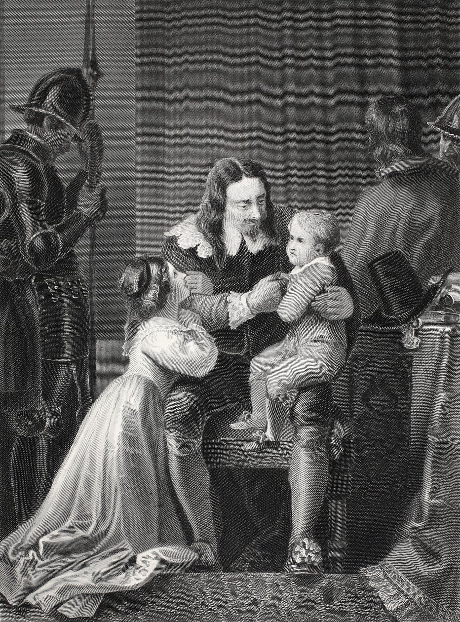 Anglický král Karel I. loučící se se svými dětmi před popravou, vyryl A.H. Payne od Thomas Stothard